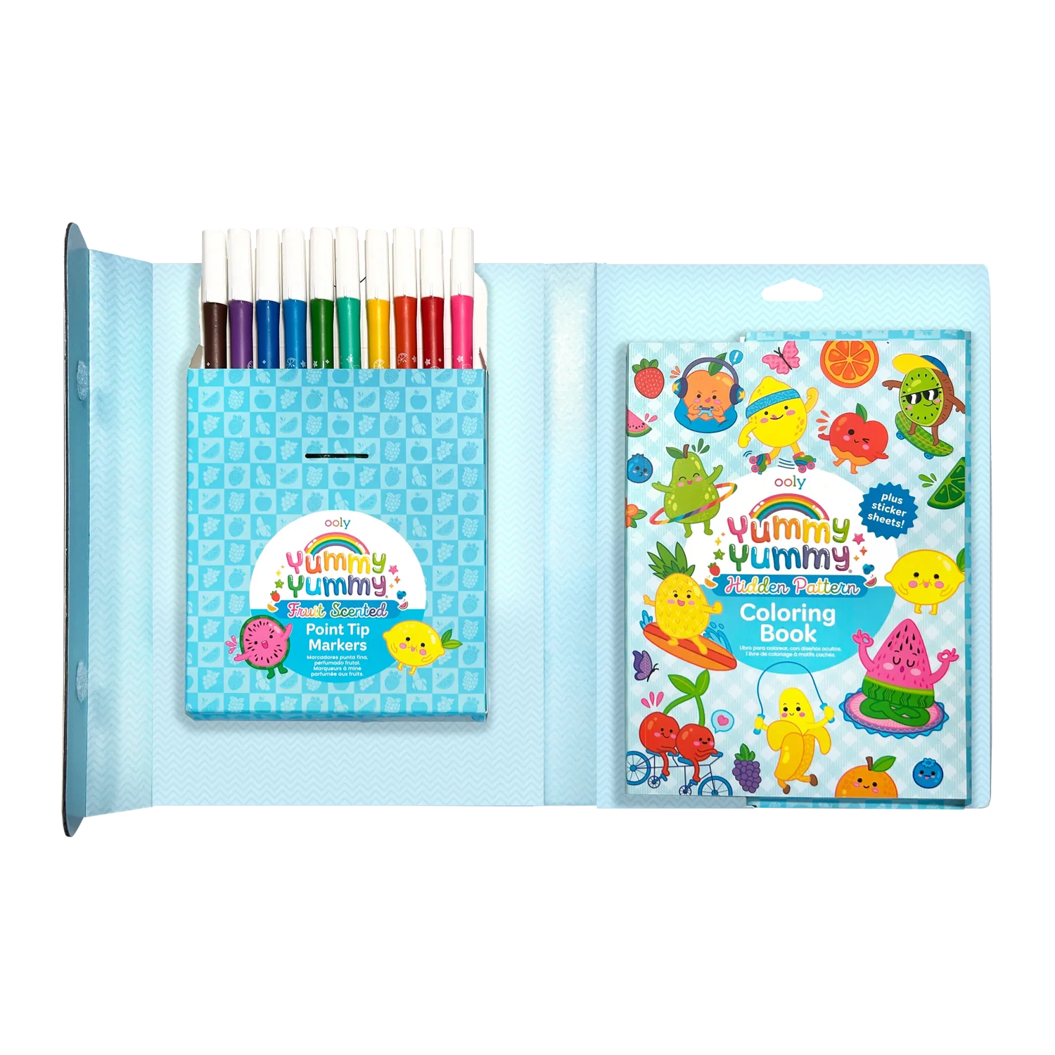 Kit colorear con aroma Yummy Yummy: marcadores, calcomanías y libro para colorear