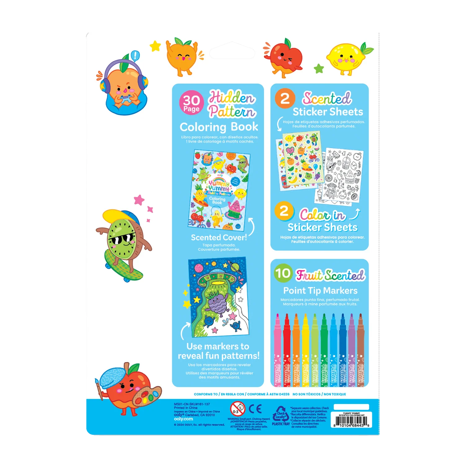 Kit colorear con aroma Yummy Yummy: marcadores, calcomanías y libro para colorear