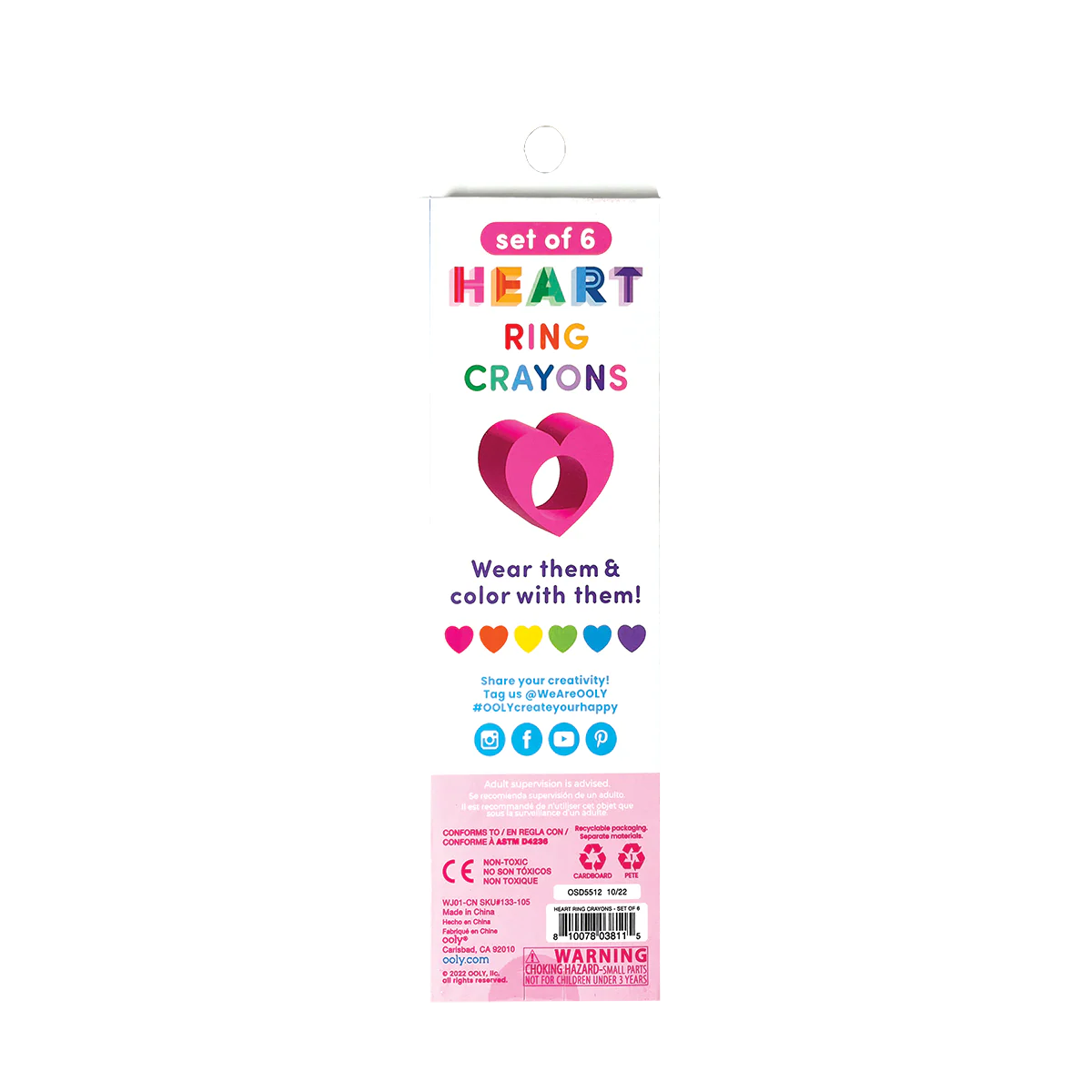 Heart Ring Crayons - Colores de corazón set de 6