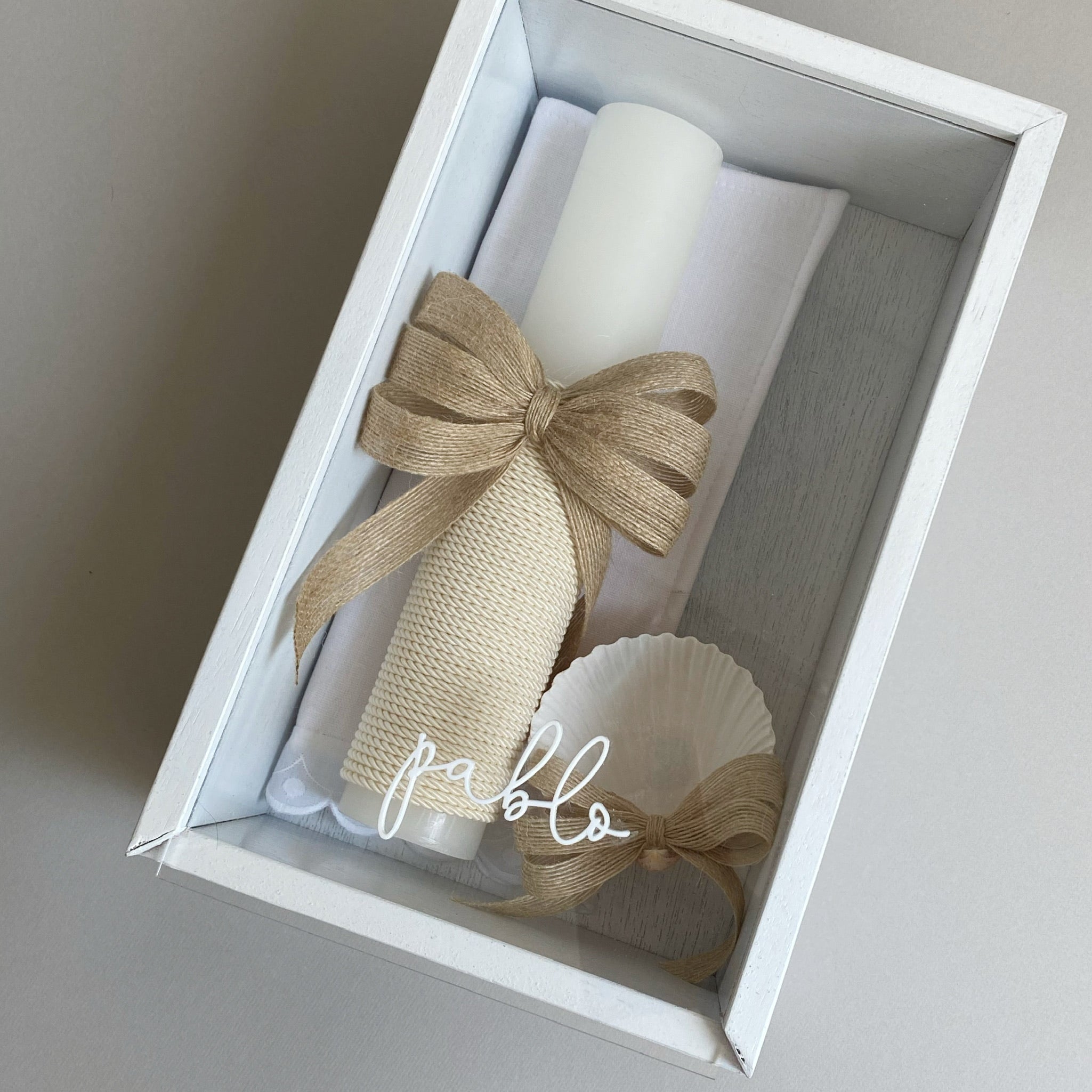 Caja de bautizo madera blanca